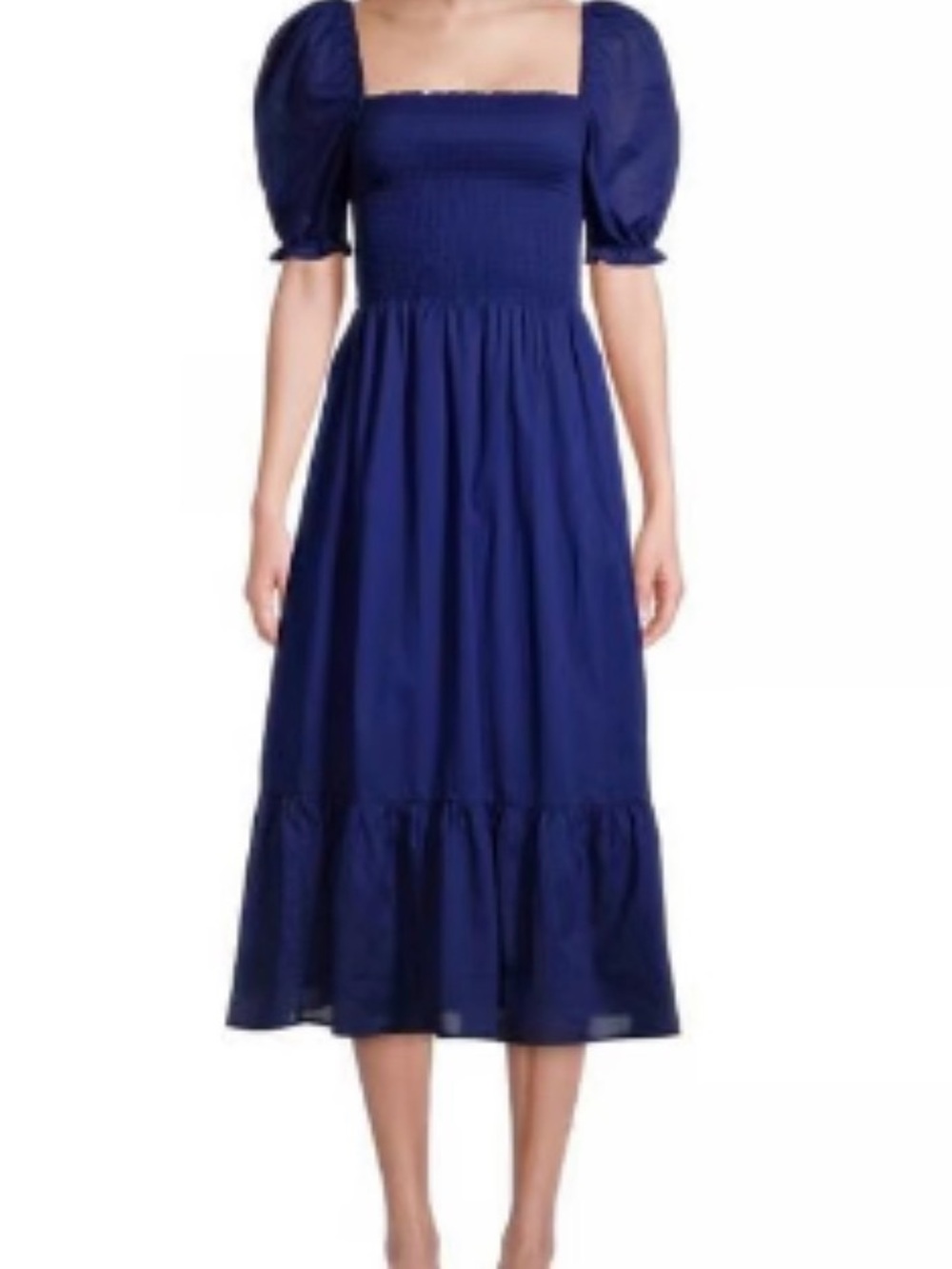 Michael Kors Navy Square-Neck Puff Sleeve Midi Dress